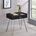 23.5" Mid-Century Accent Table Black -: Copper Chrome Legs, Storage Drawer