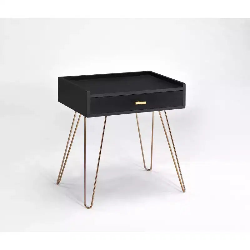 23.5" Mid-Century Accent Table Black -: Copper Chrome Legs, Storage Drawer