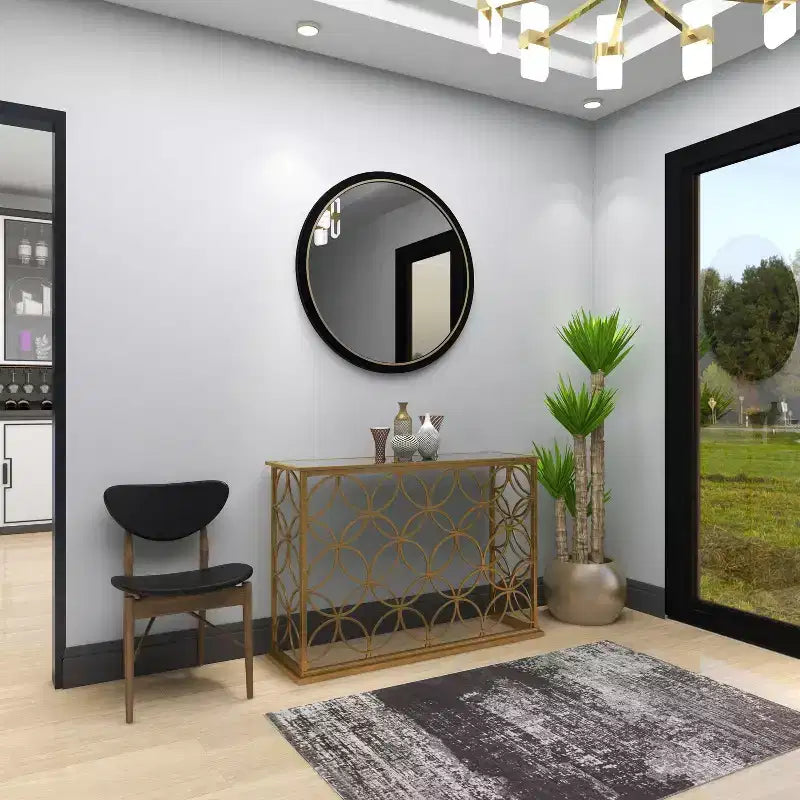 & May Rectangular Traditional Modern Metal Console Table Gold: Elegant Foyer, Entrance, Narrow Design