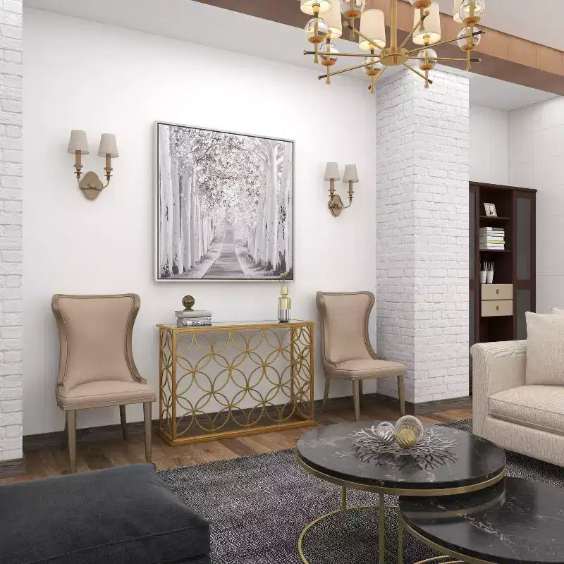 & May Rectangular Traditional Modern Metal Console Table Gold: Elegant Foyer, Entrance, Narrow Design
