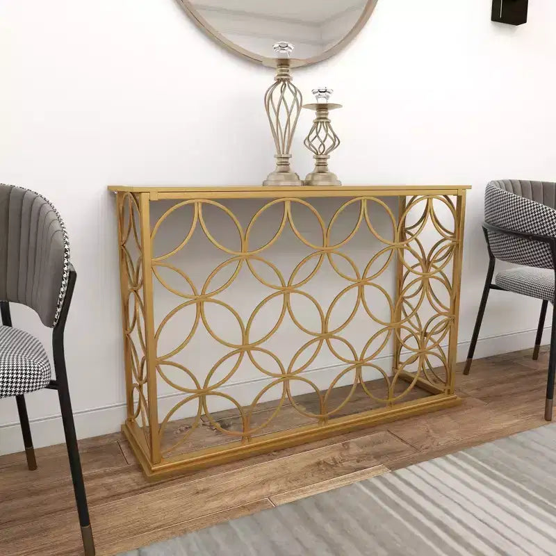 & May Rectangular Traditional Modern Metal Console Table Gold: Elegant Foyer, Entrance, Narrow Design