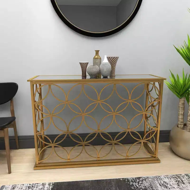 & May Rectangular Traditional Modern Metal Console Table Gold: Elegant Foyer, Entrance, Narrow Design
