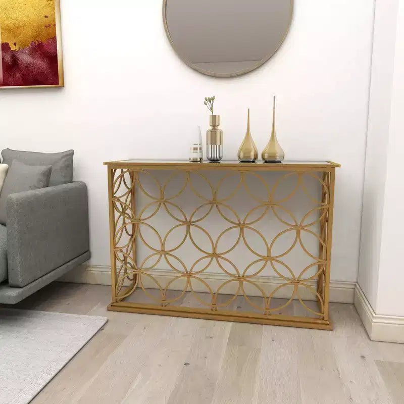 & May Rectangular Traditional Modern Metal Console Table Gold: Elegant Foyer, Entrance, Narrow Design