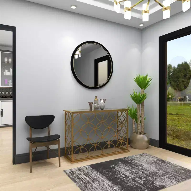 & May Rectangular Traditional Modern Metal Console Table Gold: Elegant Foyer, Entrance, Narrow Design