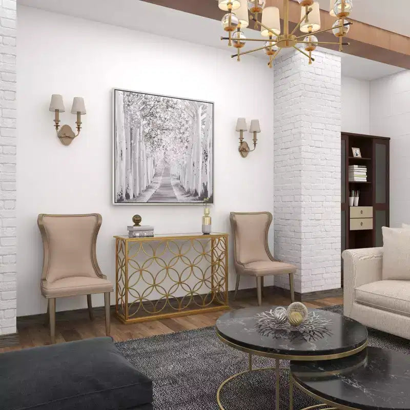 & May Rectangular Traditional Modern Metal Console Table Gold: Elegant Foyer, Entrance, Narrow Design