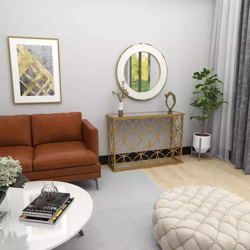 & May Rectangular Traditional Modern Metal Console Table Gold: Elegant Foyer, Entrance, Narrow Design