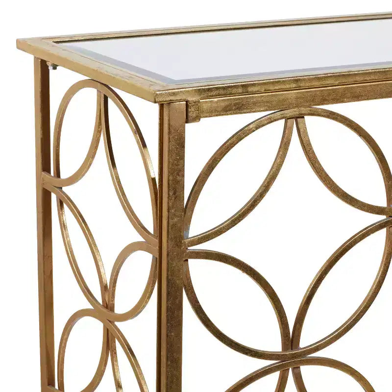 & May Rectangular Traditional Modern Metal Console Table Gold: Elegant Foyer, Entrance, Narrow Design