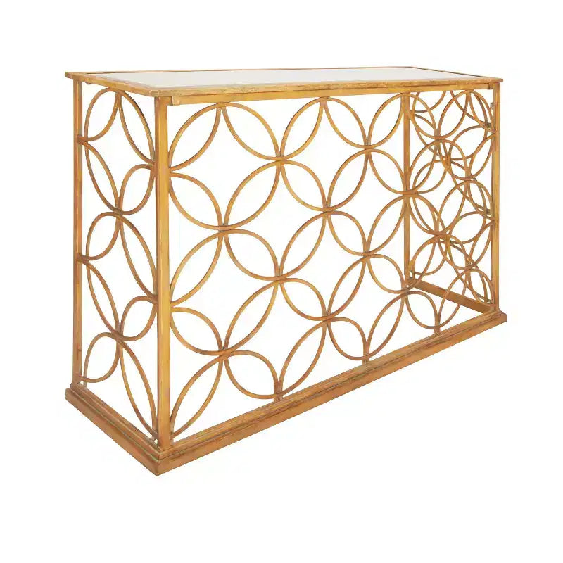 & May Rectangular Traditional Modern Metal Console Table Gold: Elegant Foyer, Entrance, Narrow Design