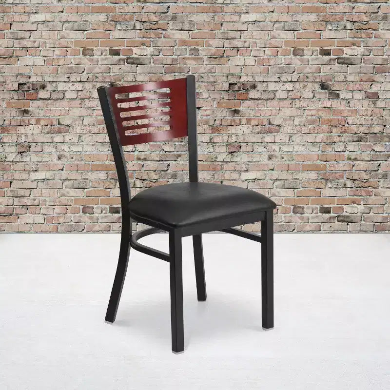 Black Decorative Slat Back Metal Restaurant Dining Chair