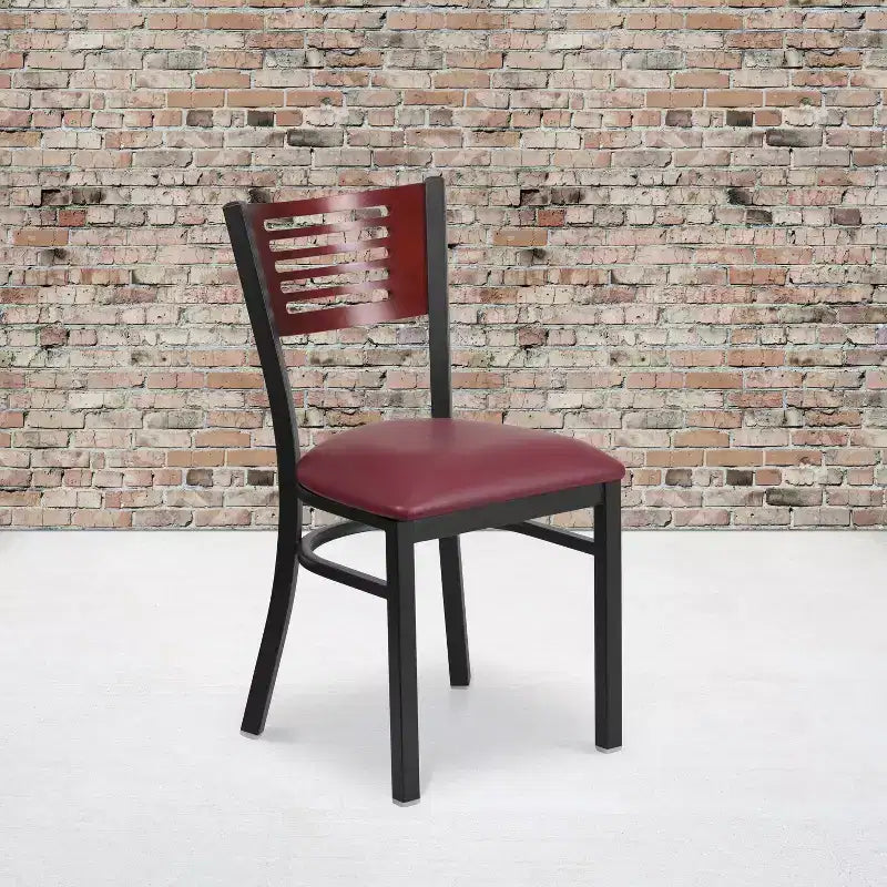 Black Decorative Slat Back Metal Restaurant Dining Chair