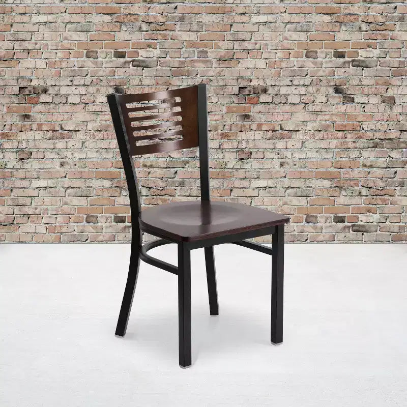 Black Decorative Slat Back Metal Restaurant Dining Chair