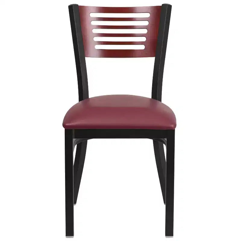 Black Decorative Slat Back Metal Restaurant Dining Chair