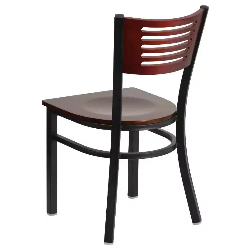Black Decorative Slat Back Metal Restaurant Dining Chair