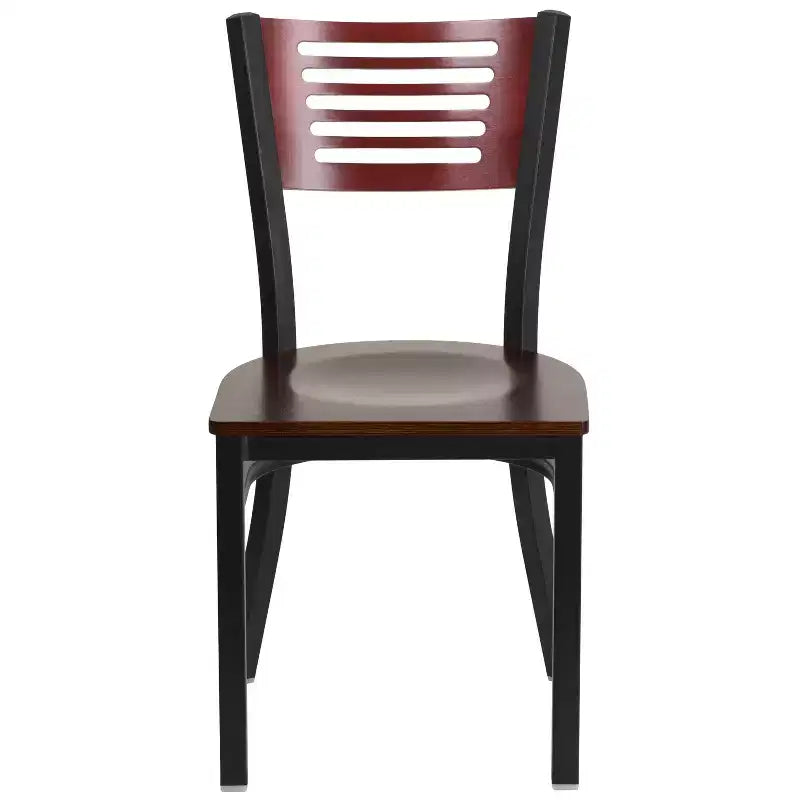 Black Decorative Slat Back Metal Restaurant Dining Chair