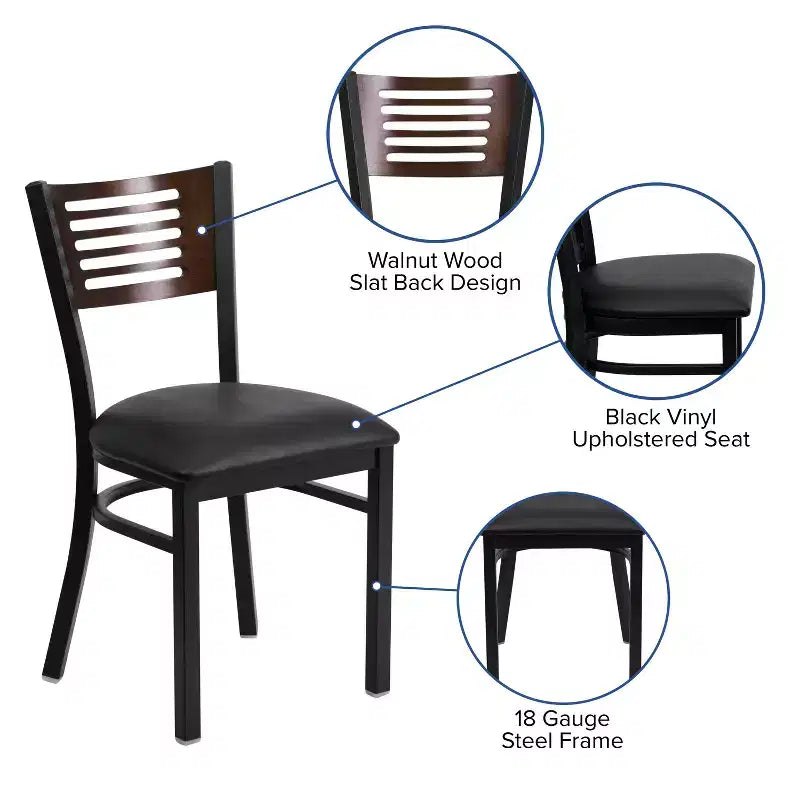 Black Decorative Slat Back Metal Restaurant Dining Chair