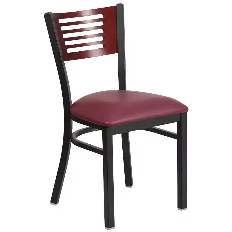 Black Decorative Slat Back Metal Restaurant Dining Chair