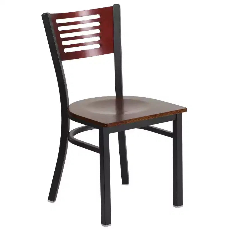Black Decorative Slat Back Metal Restaurant Dining Chair