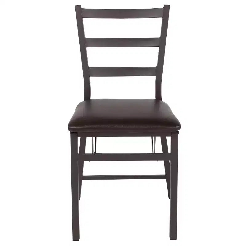 2 Pack Ladder Back Metal Folding Chair with Brown Vinyl Seat