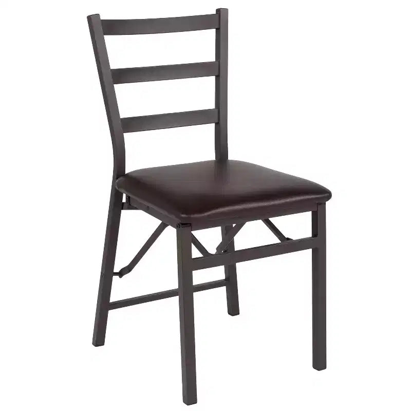 2 Pack Ladder Back Metal Folding Chair with Brown Vinyl Seat