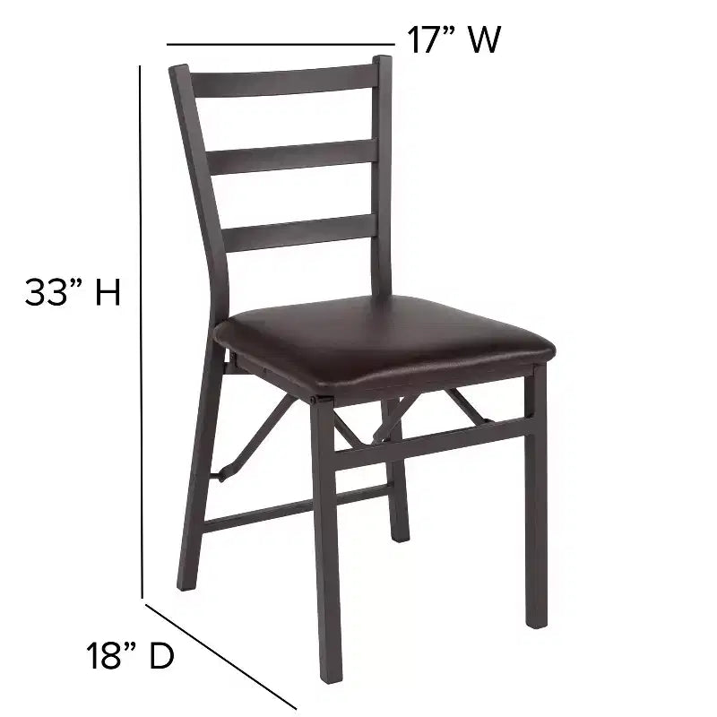 2 Pack Ladder Back Metal Folding Chair with Brown Vinyl Seat