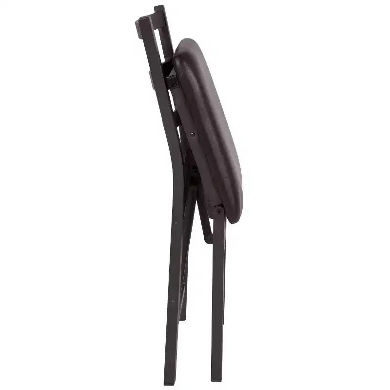 2 Pack Ladder Back Metal Folding Chair with Brown Vinyl Seat