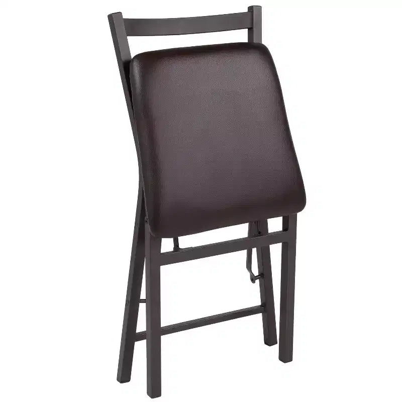 2 Pack Ladder Back Metal Folding Chair with Brown Vinyl Seat