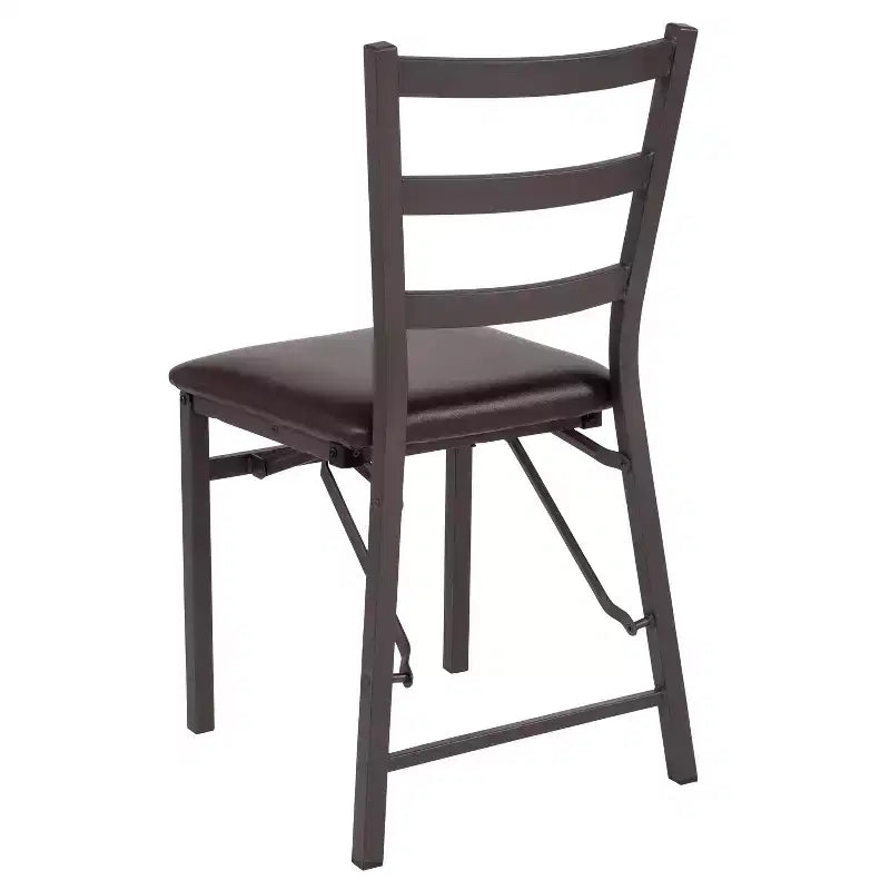 2 Pack Ladder Back Metal Folding Chair with Brown Vinyl Seat