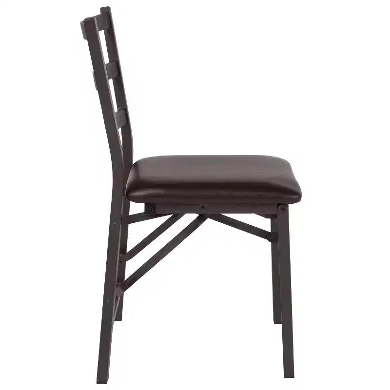 2 Pack Ladder Back Metal Folding Chair with Brown Vinyl Seat