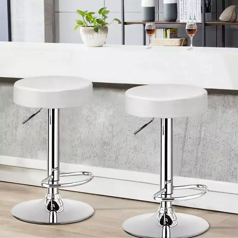 1 PC Round Bar Stool Adjustable Swivel Pub Chair U Leather with Footrest White\ Black\ Red