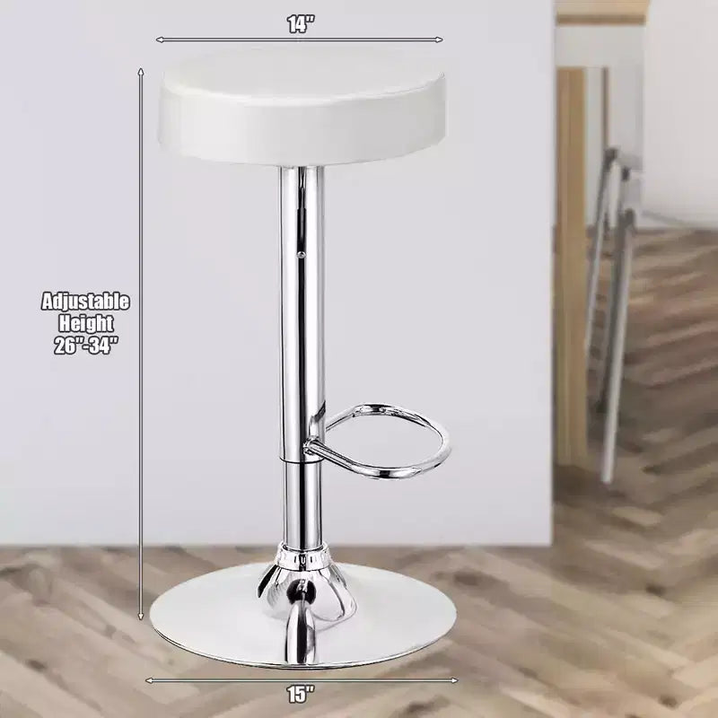 1 PC Round Bar Stool Adjustable Swivel Pub Chair U Leather with Footrest White\ Black\ Red
