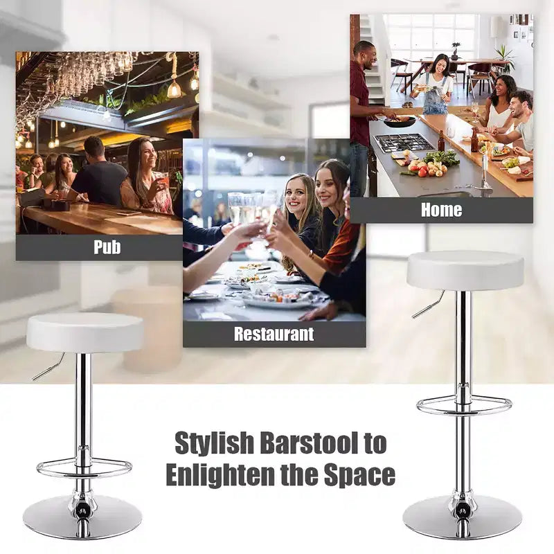 1 PC Round Bar Stool Adjustable Swivel Pub Chair U Leather with Footrest White\ Black\ Red