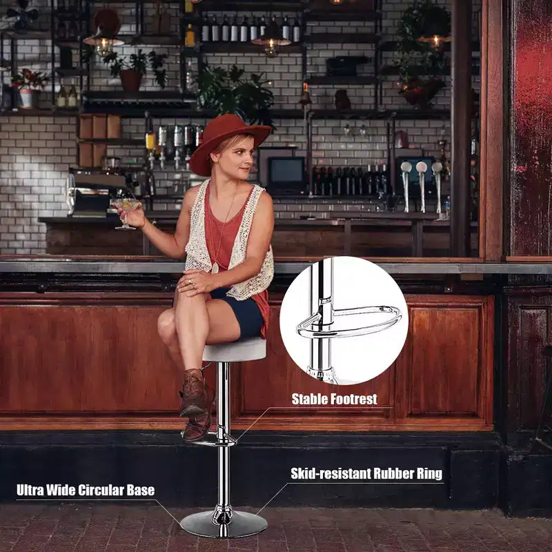 1 PC Round Bar Stool Adjustable Swivel Pub Chair U Leather with Footrest White\ Black\ Red