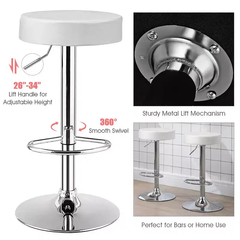 1 PC Round Bar Stool Adjustable Swivel Pub Chair U Leather with Footrest White\ Black\ Red