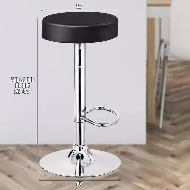 1 PC Round Bar Stool Adjustable Swivel Pub Chair U Leather with Footrest White\ Black\ Red