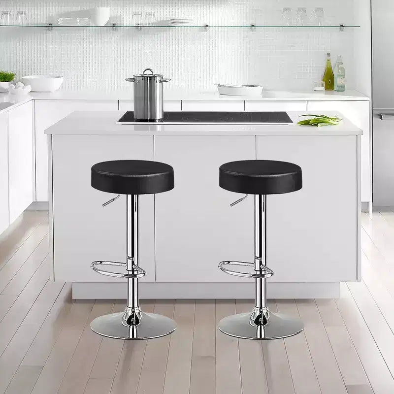 1 PC Round Bar Stool Adjustable Swivel Pub Chair U Leather with Footrest White\ Black\ Red