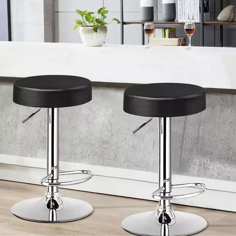1 PC Round Bar Stool Adjustable Swivel Pub Chair U Leather with Footrest White\ Black\ Red