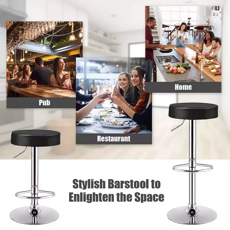 1 PC Round Bar Stool Adjustable Swivel Pub Chair U Leather with Footrest White\ Black\ Red