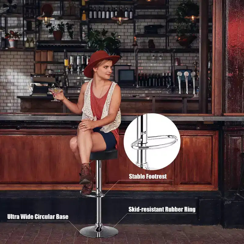 1 PC Round Bar Stool Adjustable Swivel Pub Chair U Leather with Footrest White\ Black\ Red