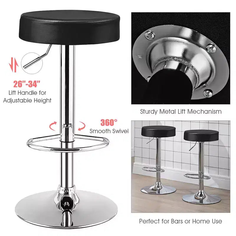 1 PC Round Bar Stool Adjustable Swivel Pub Chair U Leather with Footrest White\ Black\ Red