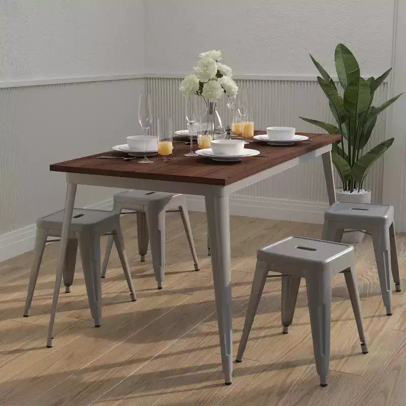 Rectangular Steel Frame Square Table With Wood Top