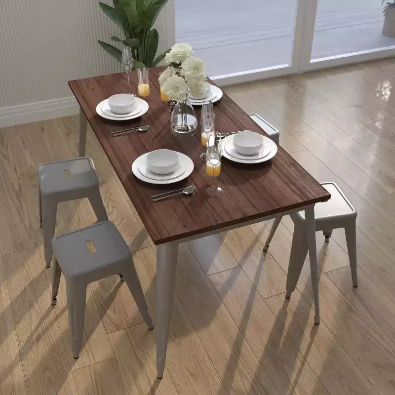 Rectangular Steel Frame Square Table With Wood Top
