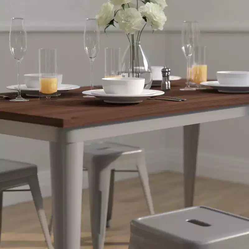 Rectangular Steel Frame Square Table With Wood Top