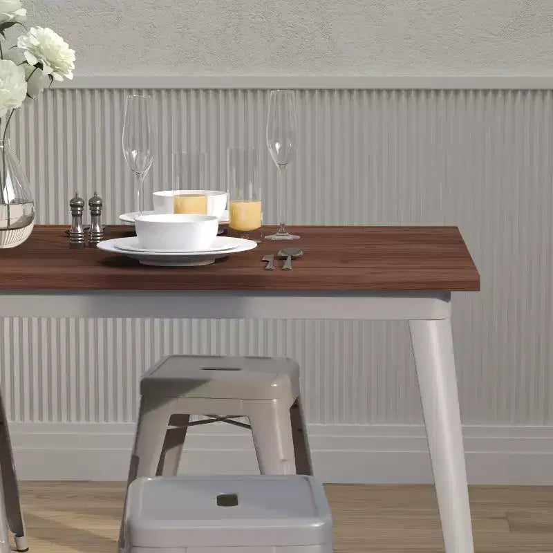 Rectangular Steel Frame Square Table With Wood Top