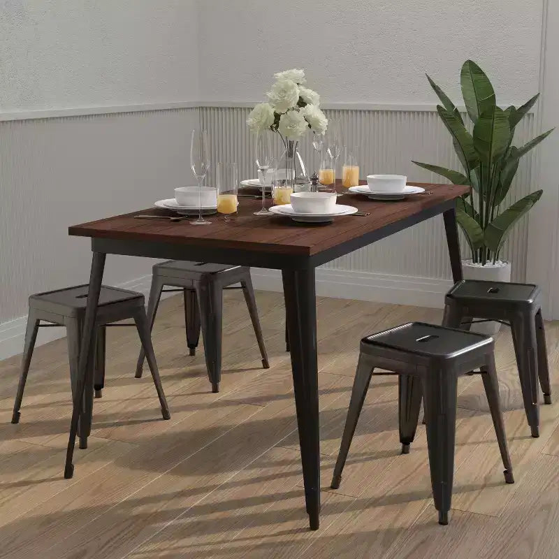 Rectangular Steel Frame Square Table With Wood Top