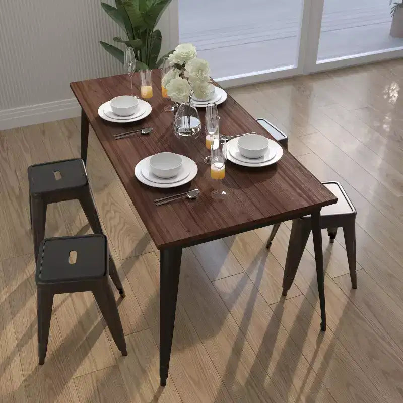 Rectangular Steel Frame Square Table With Wood Top