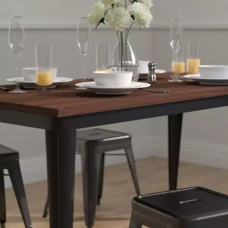 Rectangular Steel Frame Square Table With Wood Top