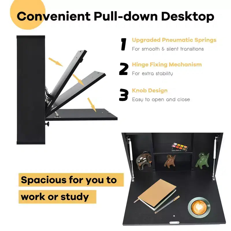 Wall-Mount Floating Desk Foldable Space Saving Laptop Workstation