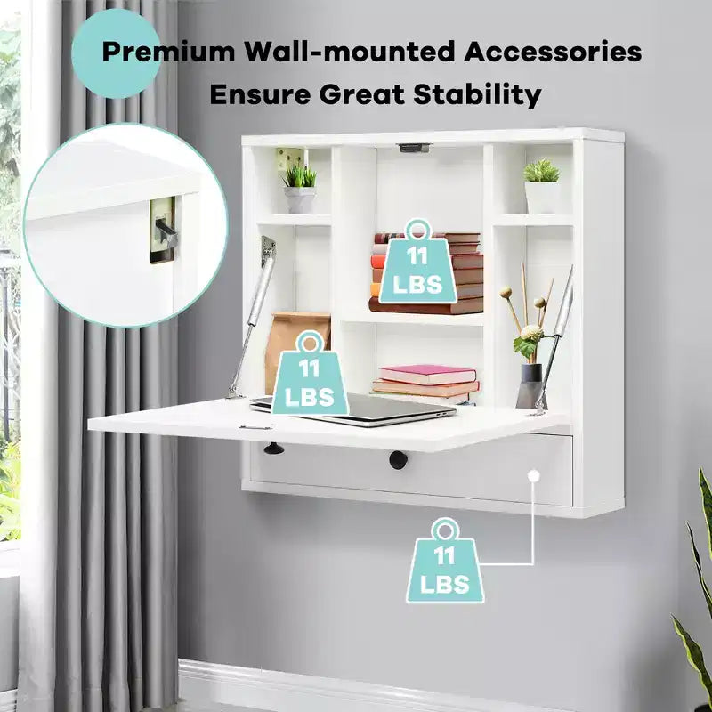 Wall-Mount Floating Desk Foldable Space Saving Laptop Workstation