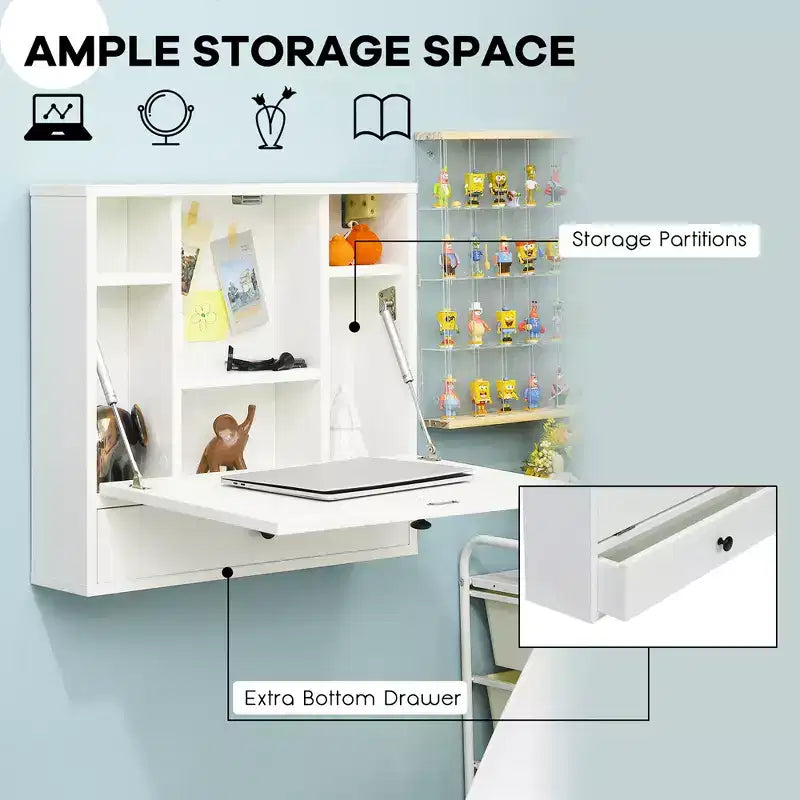 Wall-Mount Floating Desk Foldable Space Saving Laptop Workstation