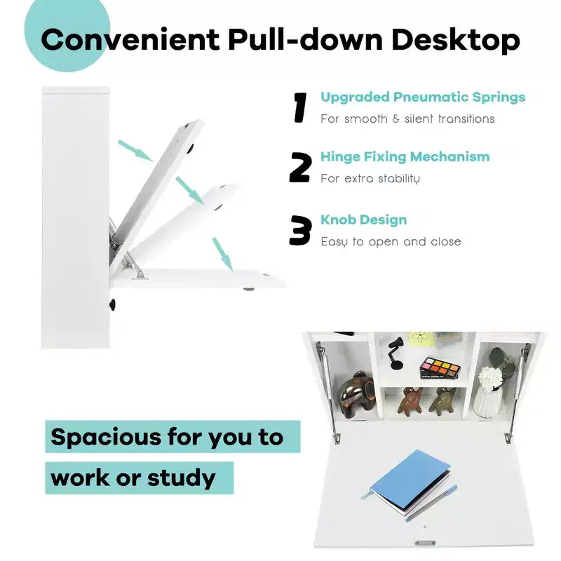 Wall-Mount Floating Desk Foldable Space Saving Laptop Workstation